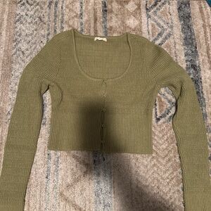 Olive Green Ribbed Knit Cardigan